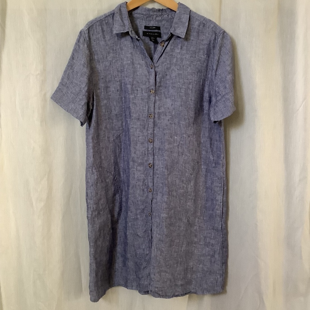 Tahari blue linen shirt dress